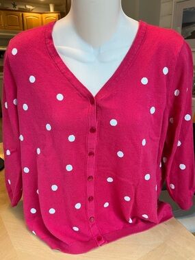 Talbots Pink Polka Dot Button-Front Cardigan 1X Petite